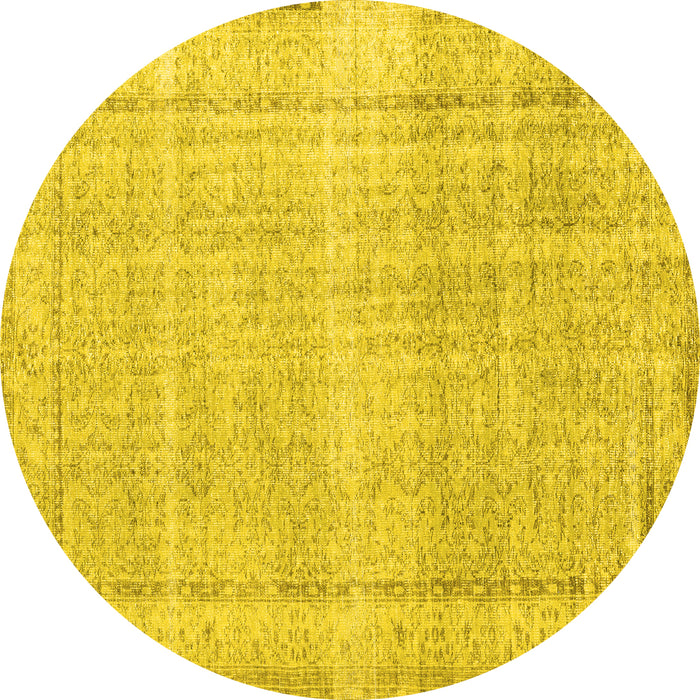 Round Machine Washable Persian Yellow Traditional Rug, wshtr3408yw