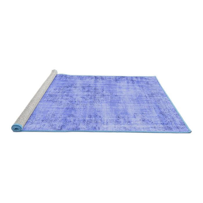 Sideview of Machine Washable Persian Blue Traditional Rug, wshtr3409blu