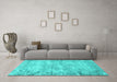 Machine Washable Persian Turquoise Traditional Area Rugs in a Living Room,, wshtr3409turq