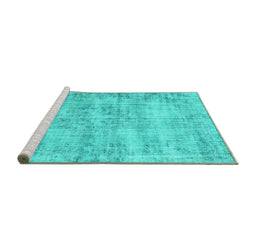 Sideview of Machine Washable Persian Turquoise Traditional Area Rugs, wshtr3409turq
