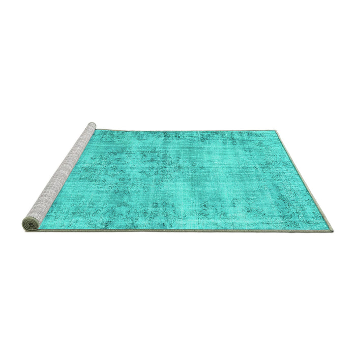 Sideview of Machine Washable Persian Turquoise Traditional Area Rugs, wshtr3409turq