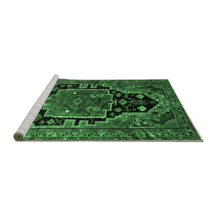 Sideview of Machine Washable Persian Emerald Green Traditional Area Rugs, wshtr340emgrn