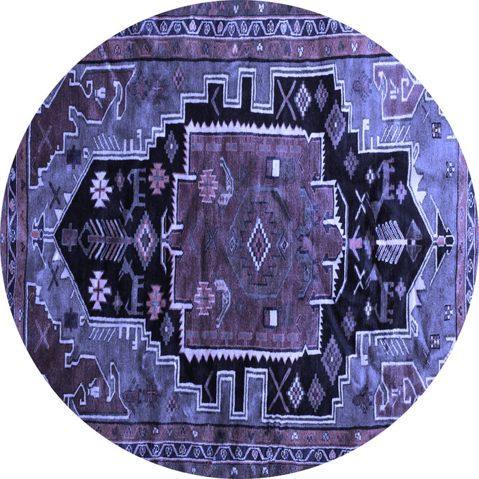Round Machine Washable Persian Blue Traditional Rug, wshtr340blu