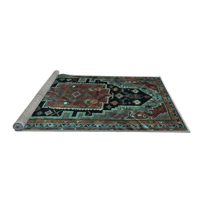 Sideview of Machine Washable Persian Light Blue Traditional Rug, wshtr340lblu