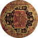 Round Machine Washable Persian Brown Traditional Rug, wshtr340brn