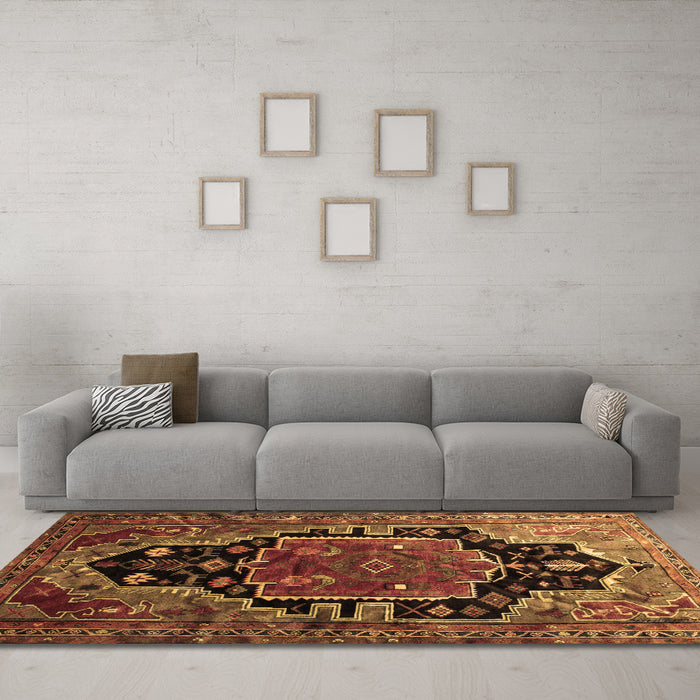 Machine Washable Persian Brown Traditional Rug in a Living Room,, wshtr340brn