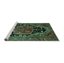 Sideview of Machine Washable Persian Turquoise Traditional Area Rugs, wshtr340turq