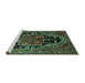 Sideview of Machine Washable Persian Turquoise Traditional Area Rugs, wshtr340turq