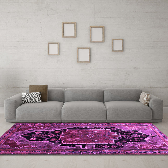 Machine Washable Persian Purple Traditional Area Rugs in a Living Room, wshtr340pur
