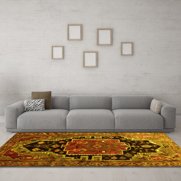 Machine Washable Persian Yellow Traditional Rug in a Living Room, wshtr340yw
