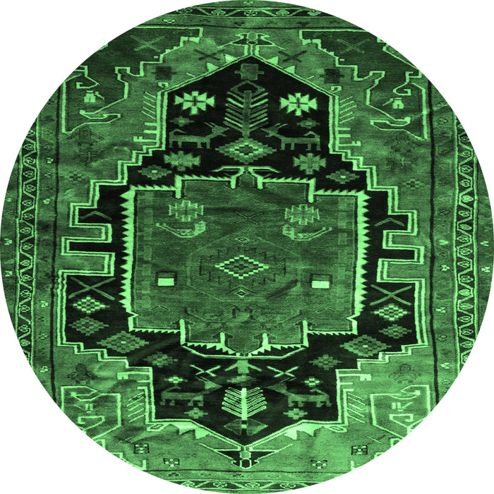 Round Machine Washable Persian Emerald Green Traditional Area Rugs, wshtr340emgrn