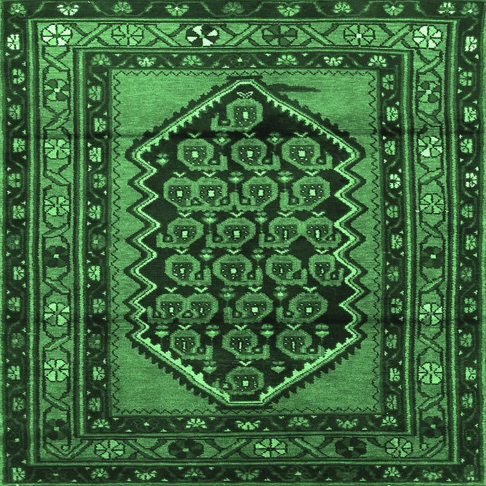 Square Machine Washable Persian Emerald Green Traditional Area Rugs, wshtr3410emgrn