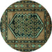 Round Machine Washable Persian Turquoise Traditional Area Rugs, wshtr3410turq