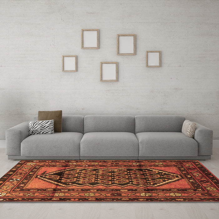 Machine Washable Persian Brown Traditional Rug in a Living Room,, wshtr3410brn