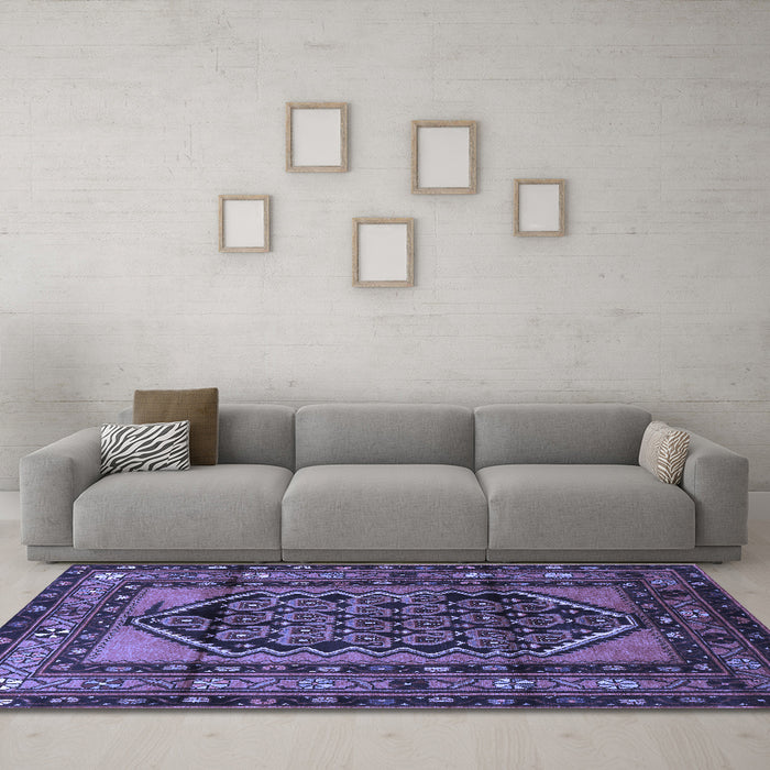 Machine Washable Persian Blue Traditional Rug in a Living Room, wshtr3410blu