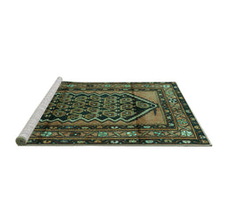 Sideview of Machine Washable Persian Turquoise Traditional Area Rugs, wshtr3410turq