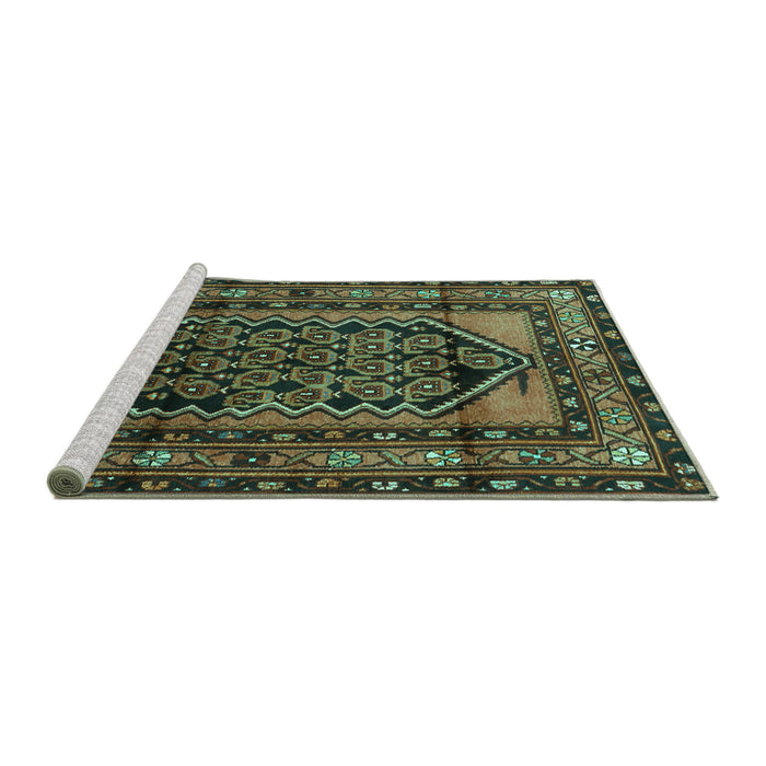 Sideview of Machine Washable Persian Turquoise Traditional Area Rugs, wshtr3410turq