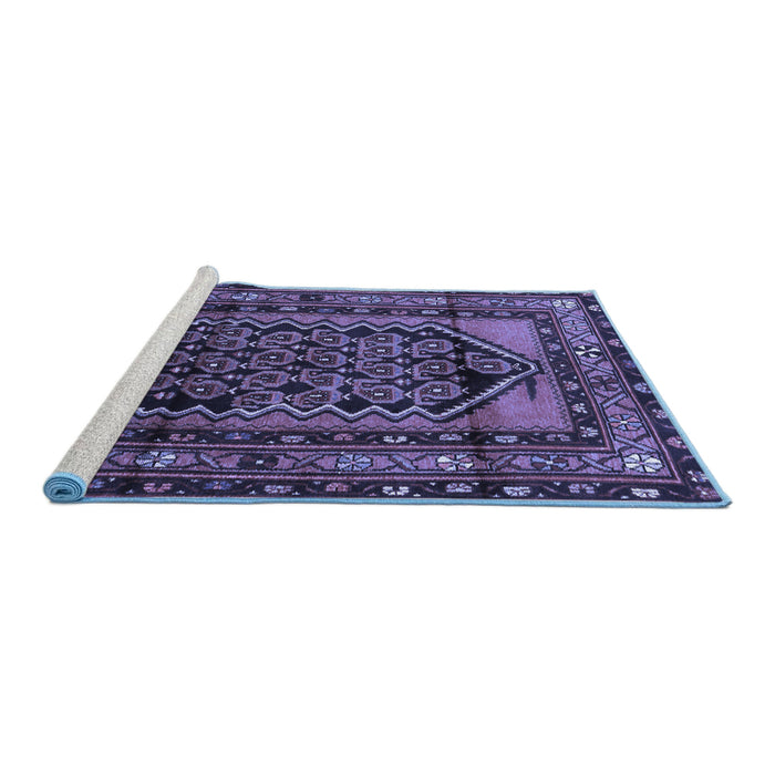 Sideview of Machine Washable Persian Blue Traditional Rug, wshtr3410blu
