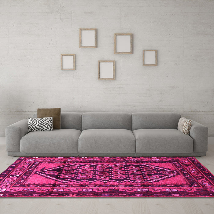 Machine Washable Persian Pink Traditional Rug in a Living Room, wshtr3410pnk