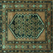 Square Machine Washable Persian Turquoise Traditional Area Rugs, wshtr3410turq