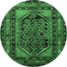 Round Machine Washable Persian Emerald Green Traditional Area Rugs, wshtr3410emgrn