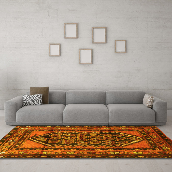 Machine Washable Persian Yellow Traditional Rug in a Living Room, wshtr3410yw