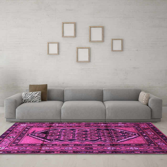 Machine Washable Persian Purple Traditional Area Rugs in a Living Room, wshtr3410pur