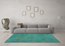 Machine Washable Persian Turquoise Traditional Area Rugs in a Living Room,, wshtr3411turq
