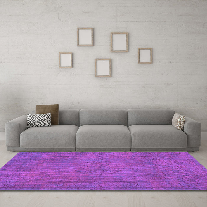 Machine Washable Persian Purple Traditional Area Rugs in a Living Room, wshtr3411pur