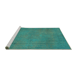 Sideview of Machine Washable Persian Turquoise Traditional Area Rugs, wshtr3411turq