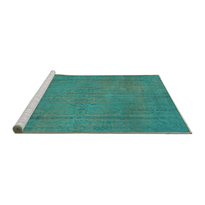 Sideview of Machine Washable Persian Turquoise Traditional Area Rugs, wshtr3411turq