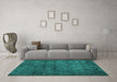 Machine Washable Persian Turquoise Traditional Area Rugs in a Living Room,, wshtr3412turq