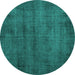 Round Machine Washable Persian Turquoise Traditional Area Rugs, wshtr3412turq