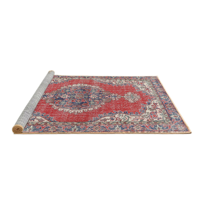Sideview of Machine Washable Traditional Brown Red Rug, wshtr3413