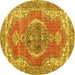 Round Machine Washable Persian Yellow Traditional Rug, wshtr3413yw