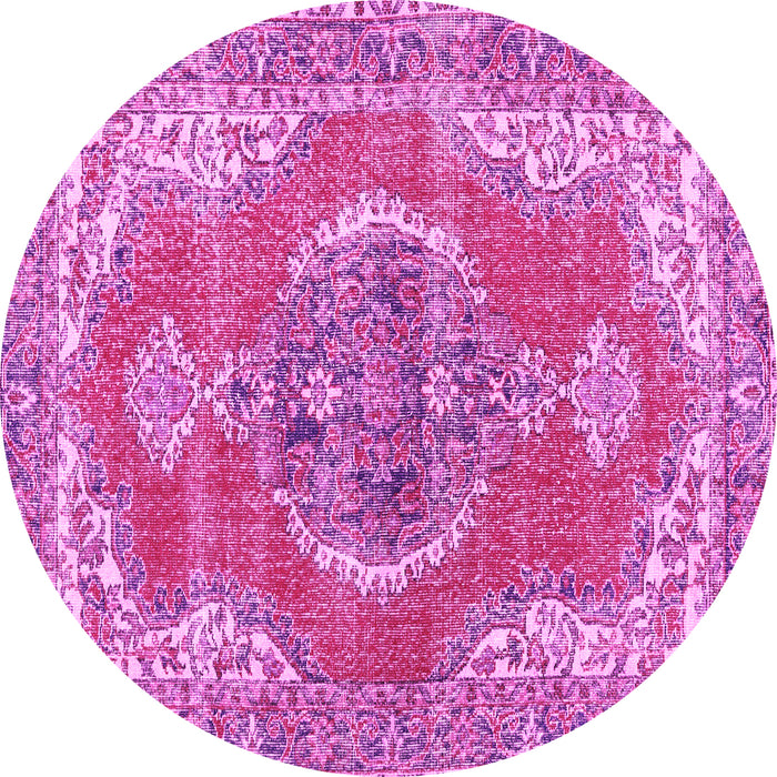 Round Machine Washable Persian Pink Traditional Rug, wshtr3413pnk