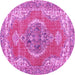 Round Machine Washable Persian Pink Traditional Rug, wshtr3413pnk