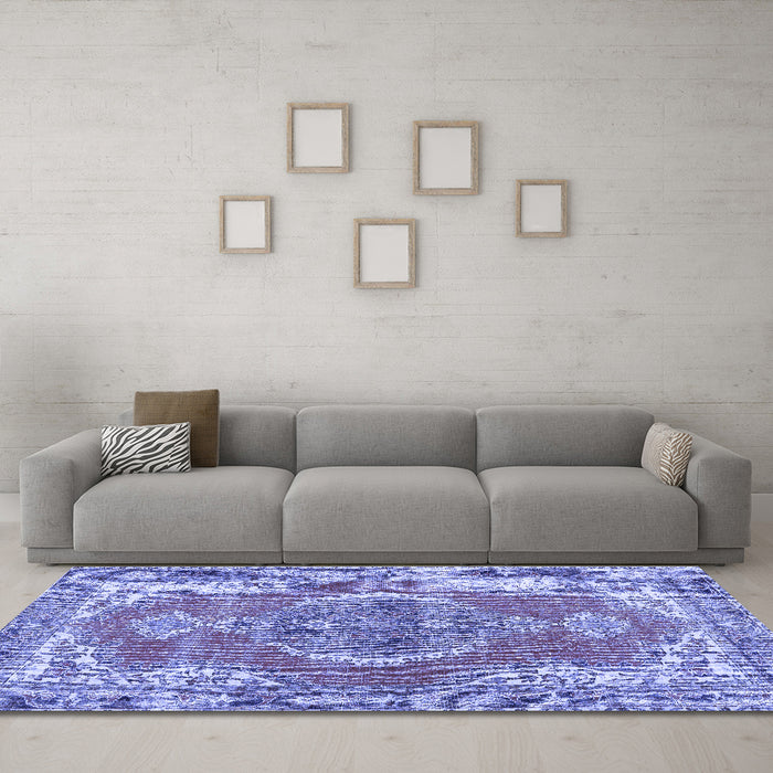 Machine Washable Persian Blue Traditional Rug in a Living Room, wshtr3413blu