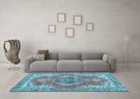 Machine Washable Persian Light Blue Traditional Rug, wshtr3413lblu