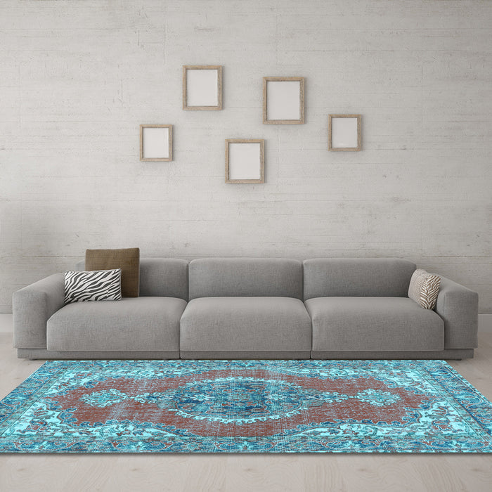 Machine Washable Persian Light Blue Traditional Rug in a Living Room, wshtr3413lblu