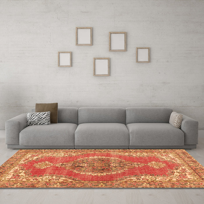 Machine Washable Persian Orange Traditional Area Rugs in a Living Room, wshtr3413org