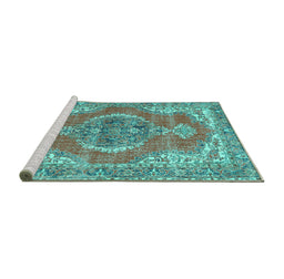 Sideview of Machine Washable Persian Turquoise Traditional Area Rugs, wshtr3413turq