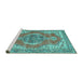 Sideview of Machine Washable Persian Turquoise Traditional Area Rugs, wshtr3413turq