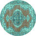 Round Machine Washable Persian Turquoise Traditional Area Rugs, wshtr3413turq