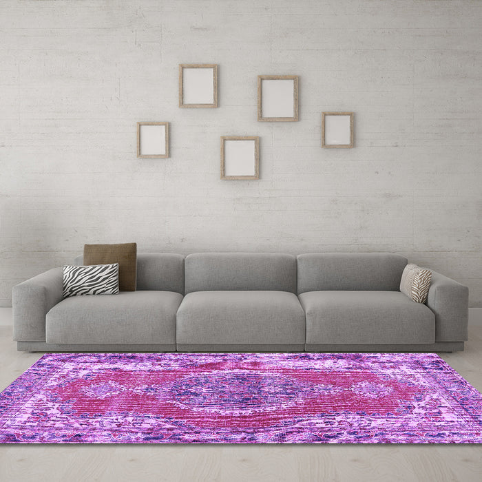 Machine Washable Persian Purple Traditional Area Rugs in a Living Room, wshtr3413pur