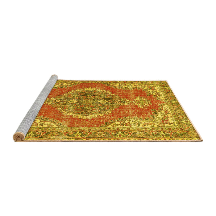 Sideview of Machine Washable Persian Yellow Traditional Rug, wshtr3413yw
