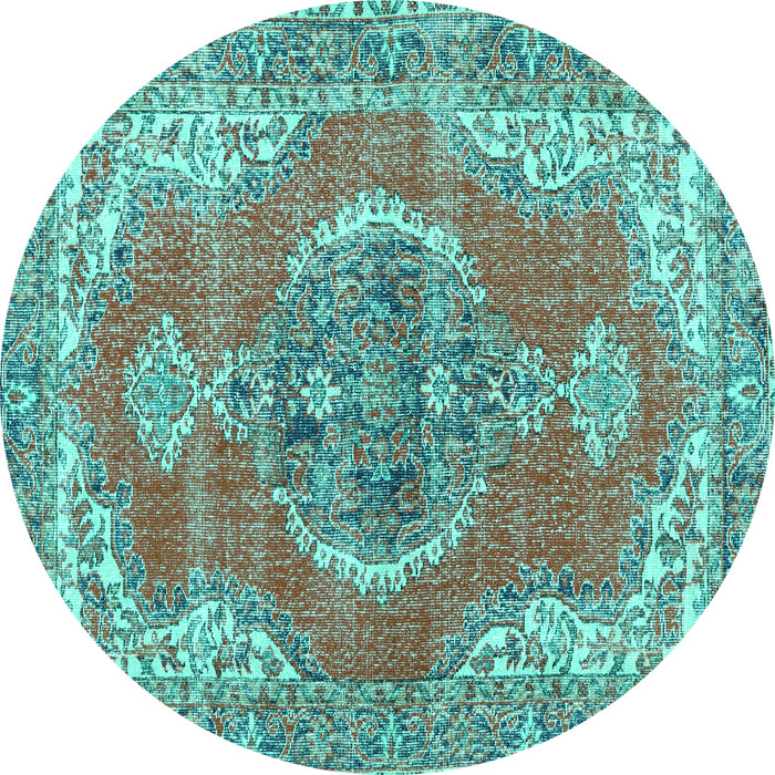 Round Persian Turquoise Traditional Rug, tr3413turq