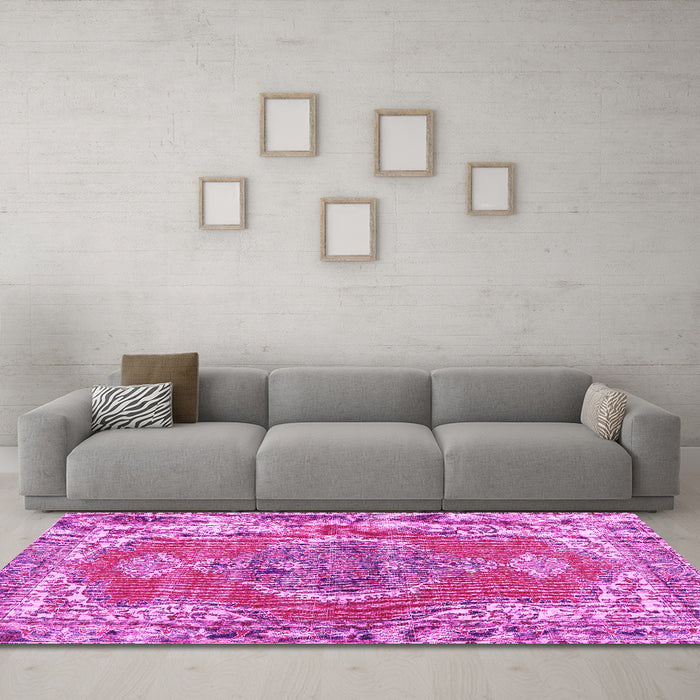 Machine Washable Persian Pink Traditional Rug in a Living Room, wshtr3413pnk