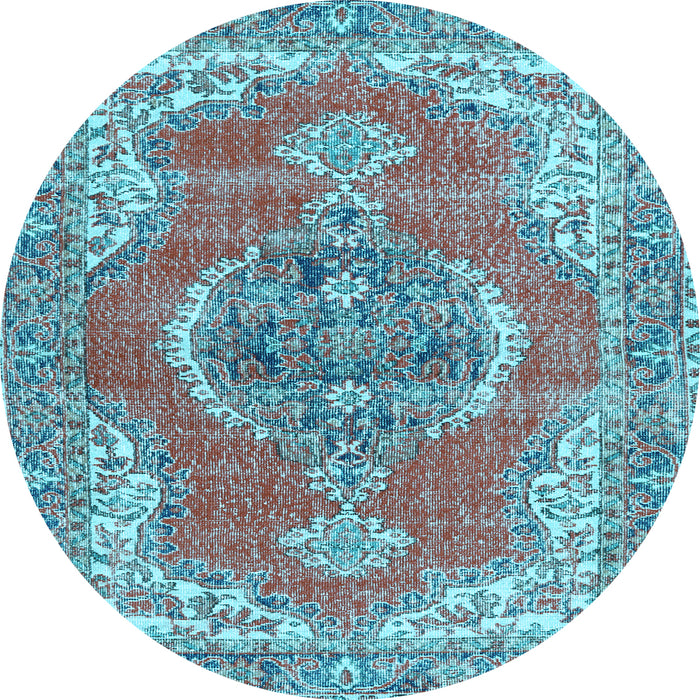 Round Machine Washable Persian Light Blue Traditional Rug, wshtr3413lblu
