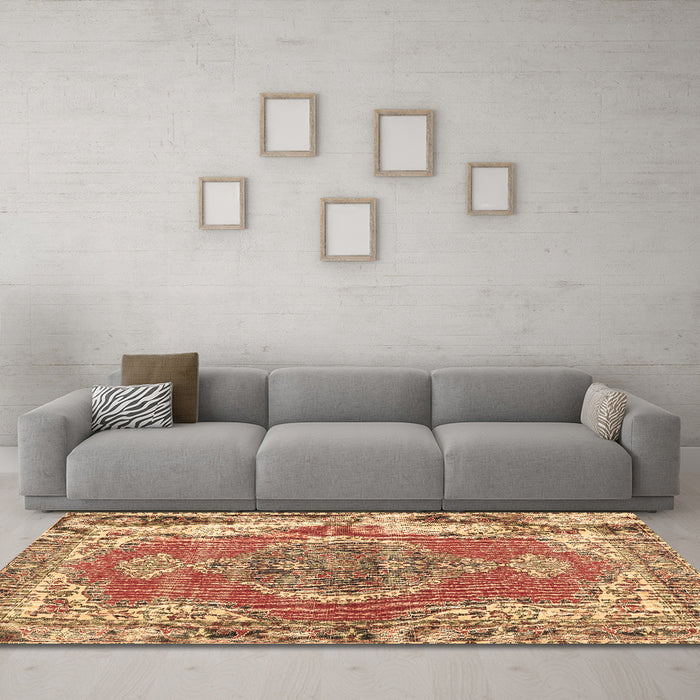 Machine Washable Persian Brown Traditional Rug in a Living Room,, wshtr3413brn